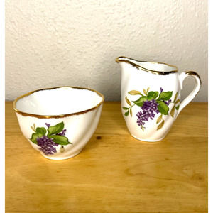 Vtg Salisbury Bone Chine Lilac Pattern Creamer Pitcher and Sugar Bowl England